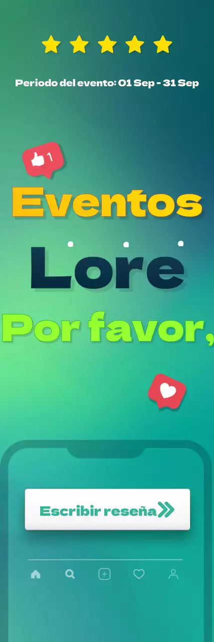 Banner de promoción de eventos rectángulo vertical con un título fresco en verde y amarillo