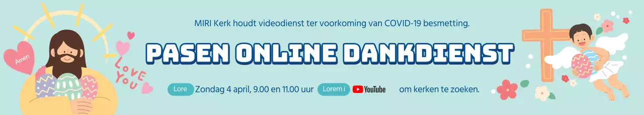 Blauwe illustratie schattige kerk Pasen online dienstaankondiging