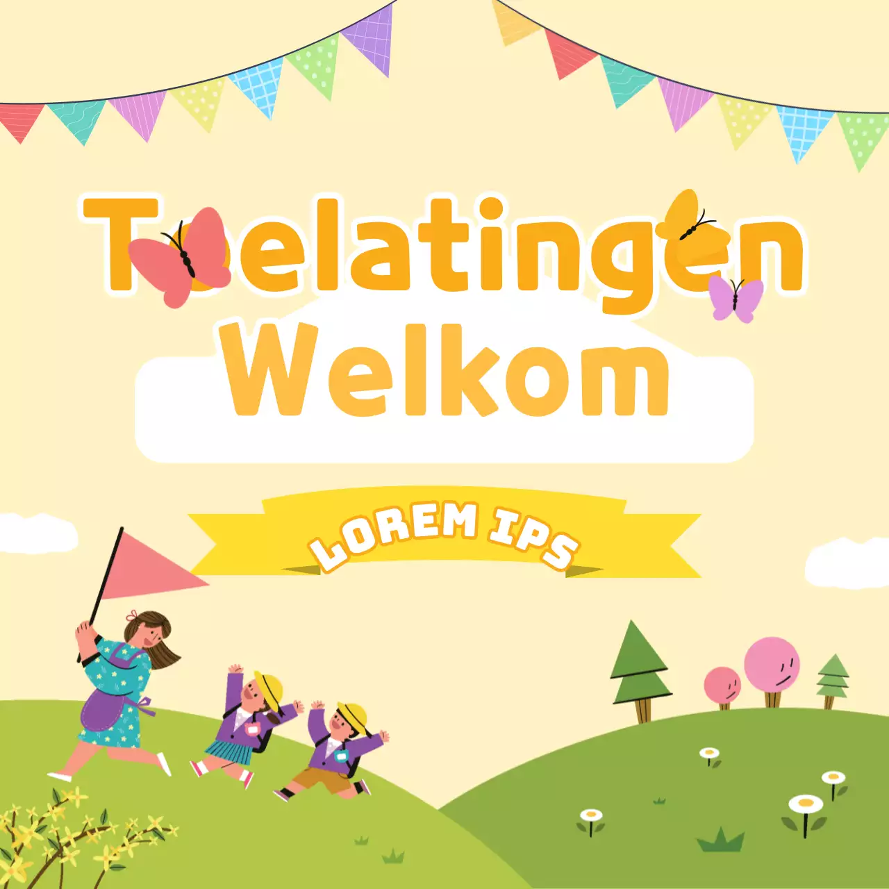 Schattige kinderen welkom met heldere gele achtergrond