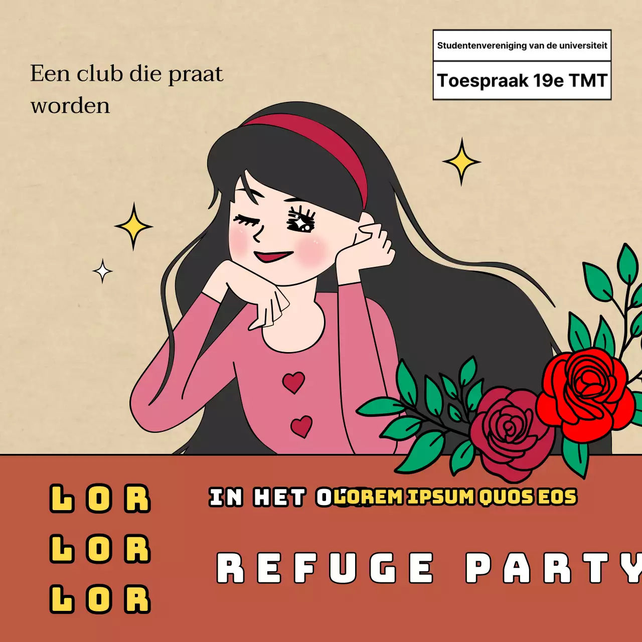 Een oproep voor kandidaten voor een club met retro, vintage, komische en verstandige illustraties in bruin en beige.