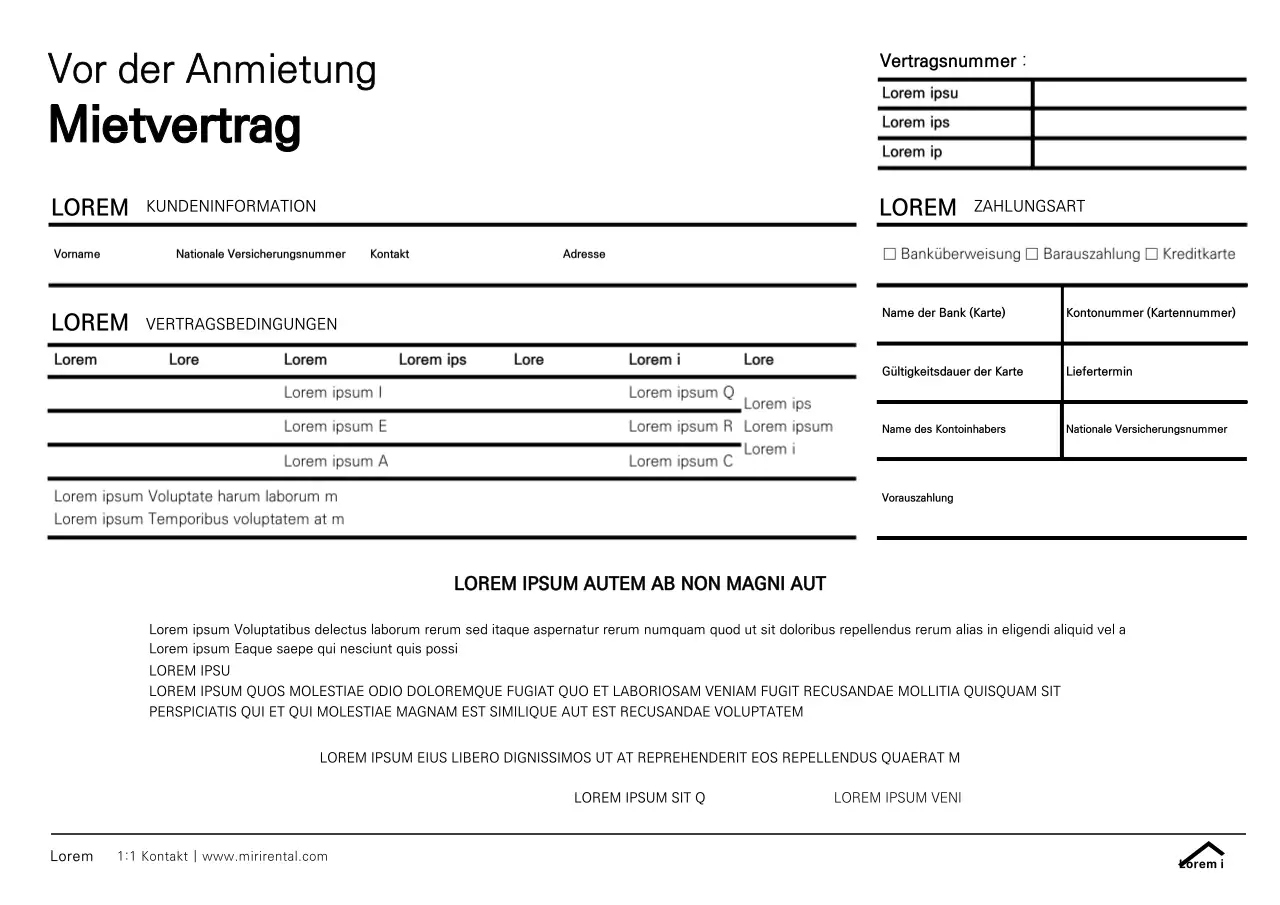 Autovermietungsvertragsvorlage mit einem sauberen und einfachen Stil