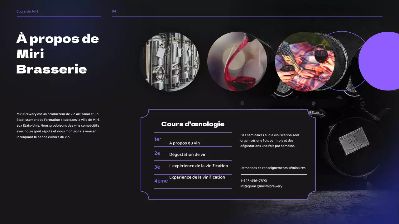 Séminaire de cours de brassage de vin dans les tons noirs et violets