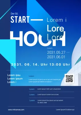 Ein stilvoller blauer Flyer für ein Treffen eines Startup-Unternehmens.