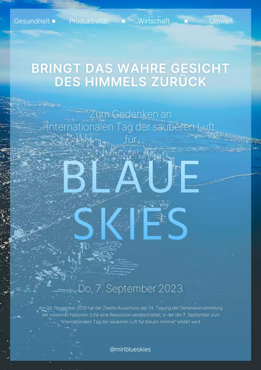 Veranstaltungsankündigung mit blauem modernen Skyline-Fotohintergrund