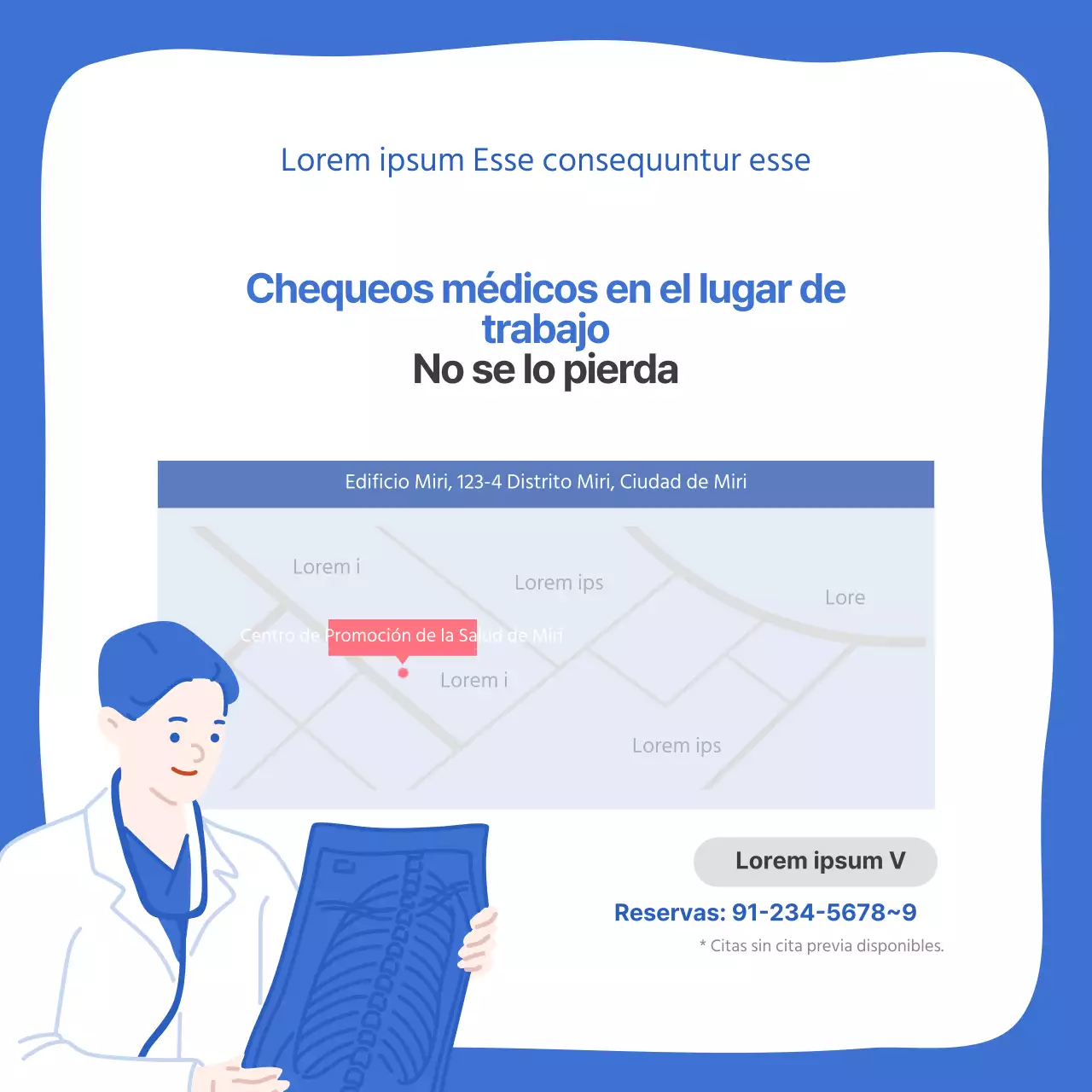 Tarjeta guía azul y blanca de chequeo médico previo a la contrataciónNoticias Diseño