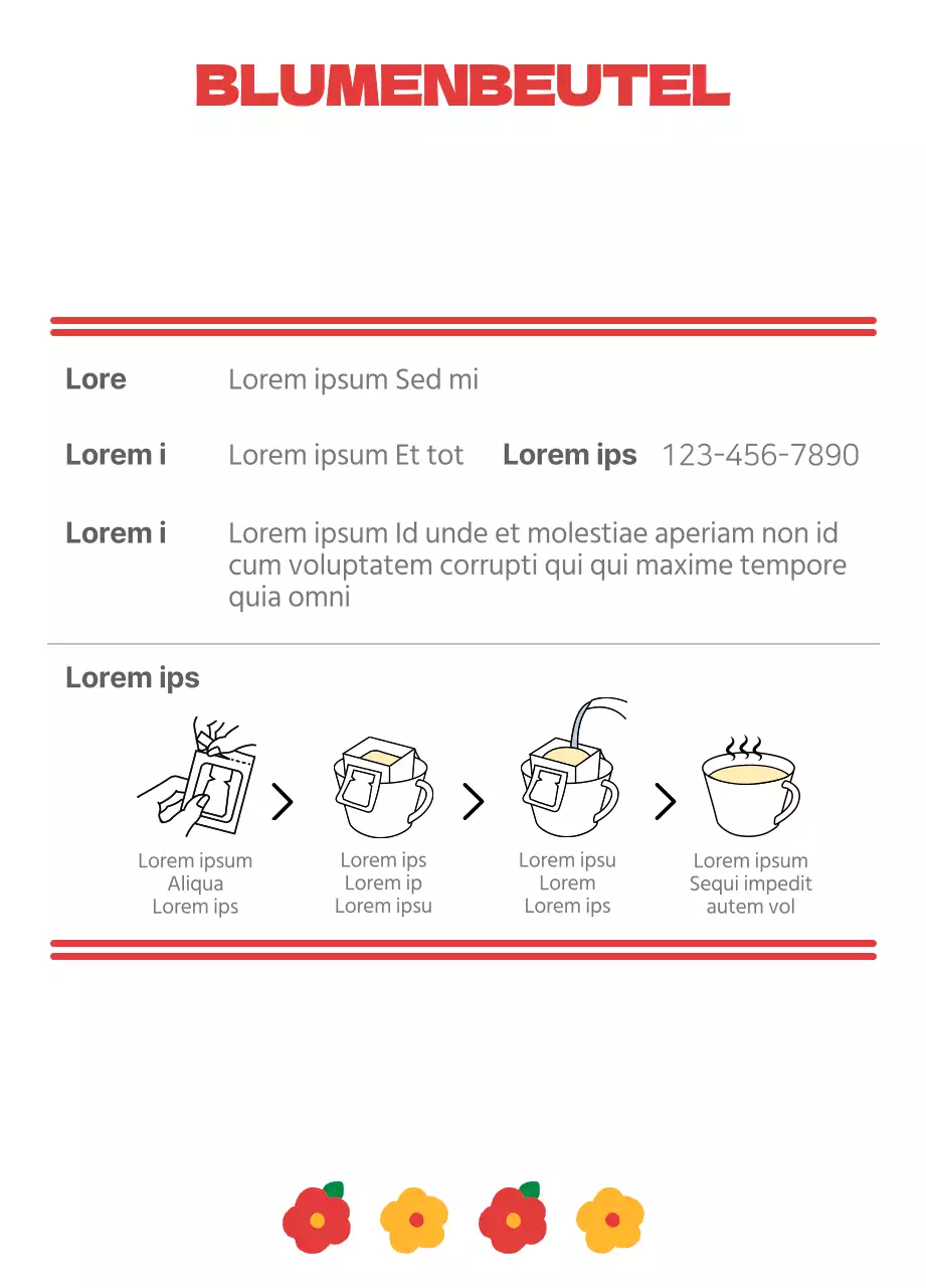 Blumenteebeutel mit roten und orangefarbenen Blumenmotiven