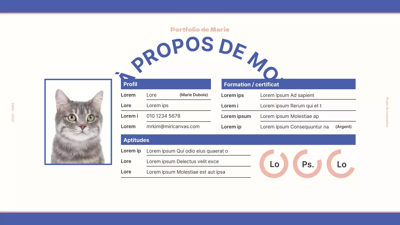 Portfolio de design pour un concept rétro vintage en bleu marine et jaune