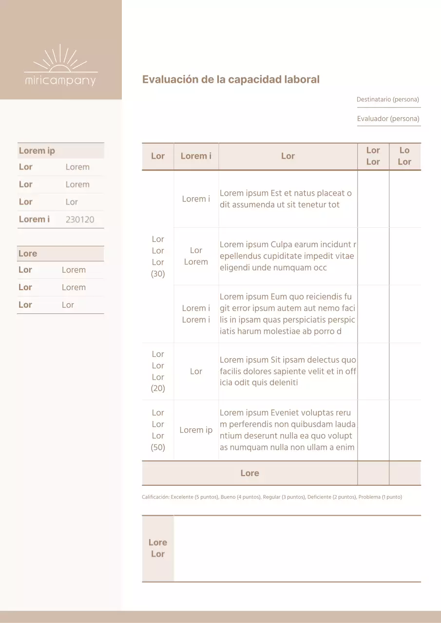 Evaluaciones del rendimiento beige y limpias