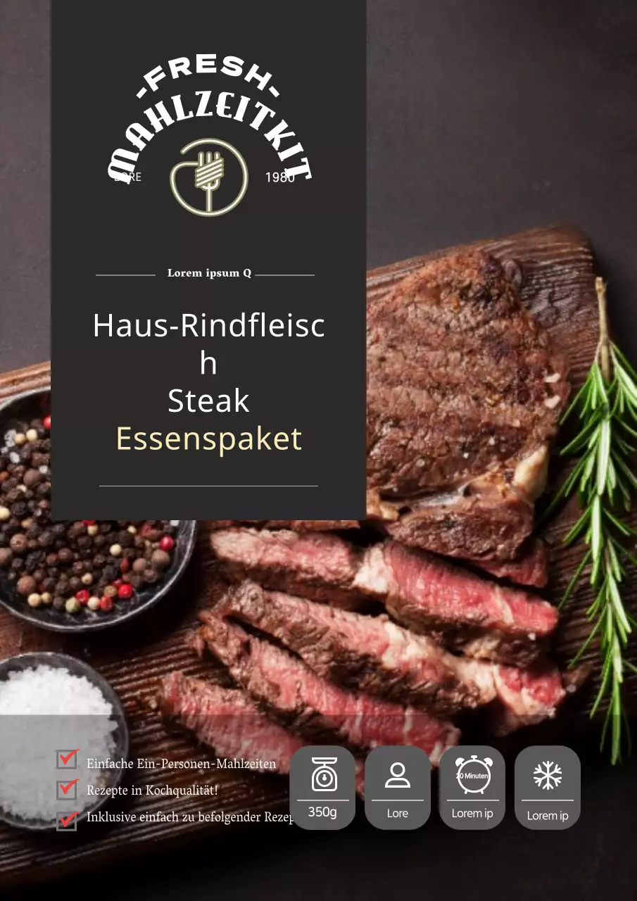 Schwarzes luxuriöses Restaurant Steak Mahlzeit Kit fördern