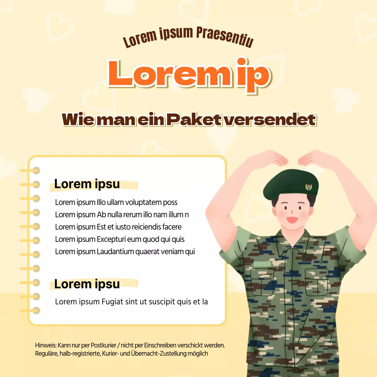 Wie man einen gelb-grünen Armeekurier verschickt InformationSharing Content