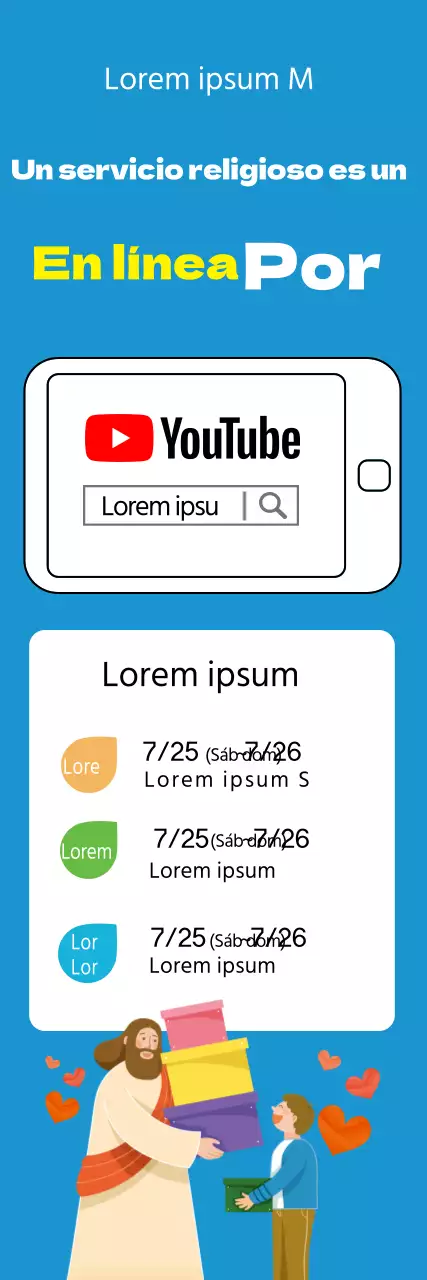 Guía de servicios religiosos en línea ilustrada en azul