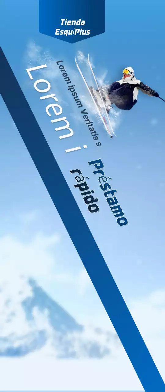 Una tienda de esquí con un concepto sencillo en azul marino y blanco para información y promoción de la tienda.