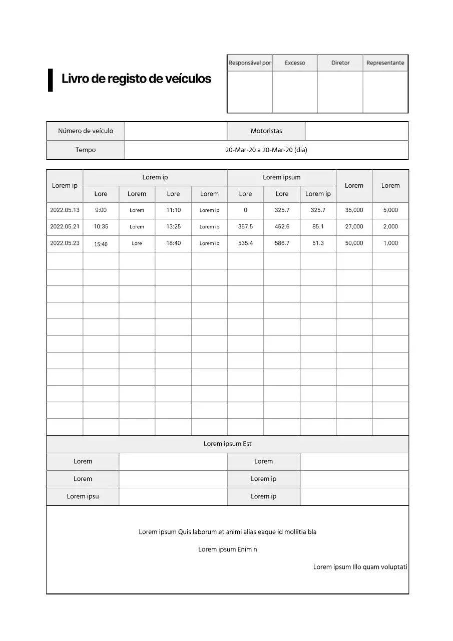 Um documento de diário de bordo simples e bem concebido