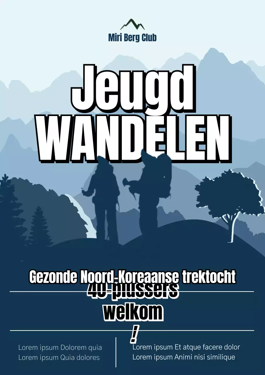 Een donker marineblauwe illustratie van een bericht over de werving van een bergclub.