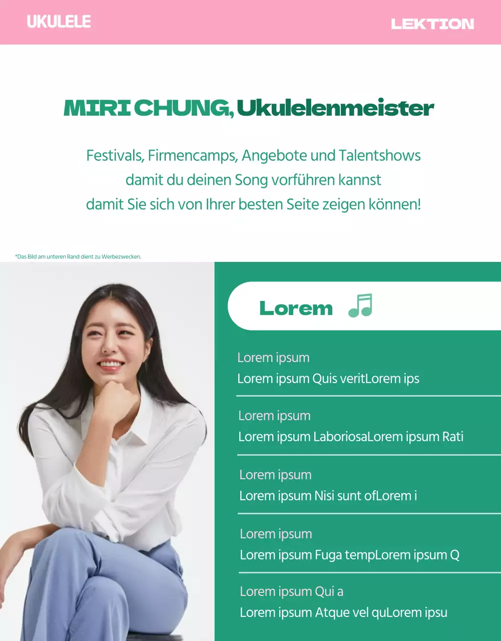 Privater hawaiianischer tropischer Ukulele-Unterricht in Grün und Rosa