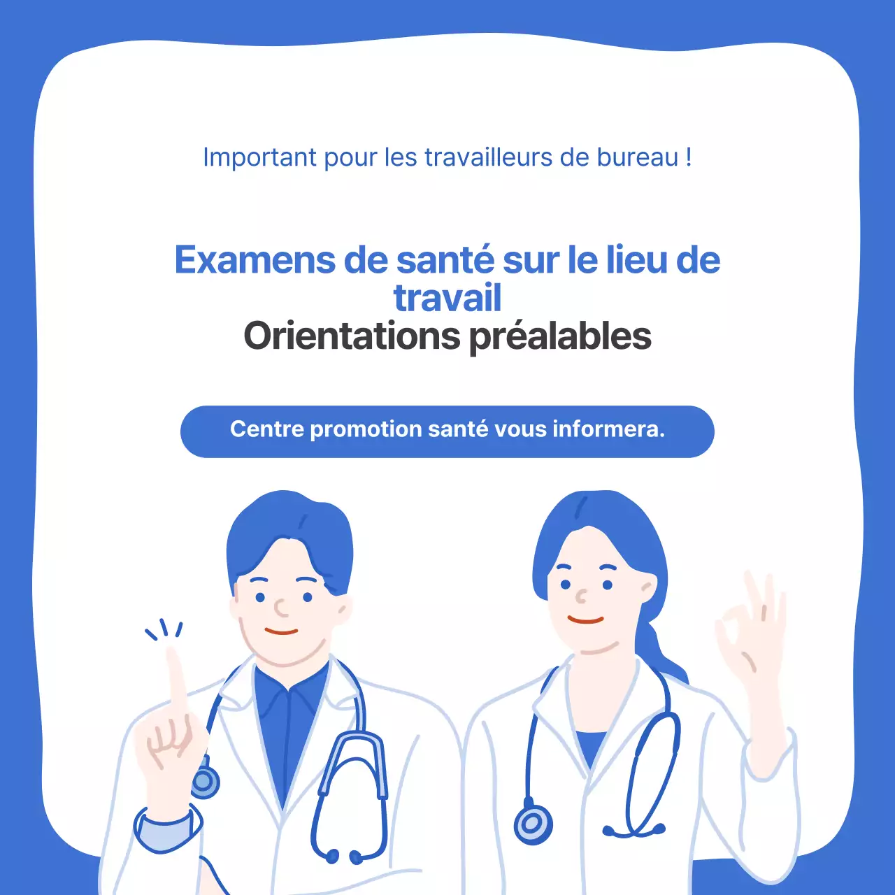 Carte-guide bleue et blanche pour le bilan de santé préalable à l'embaucheNews Design