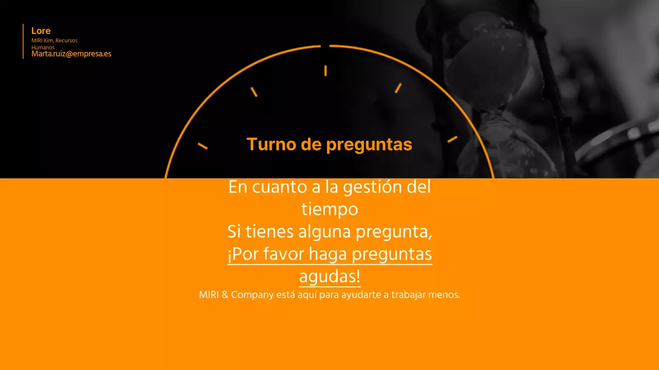 Tema del taller de gestión del tiempo en naranja