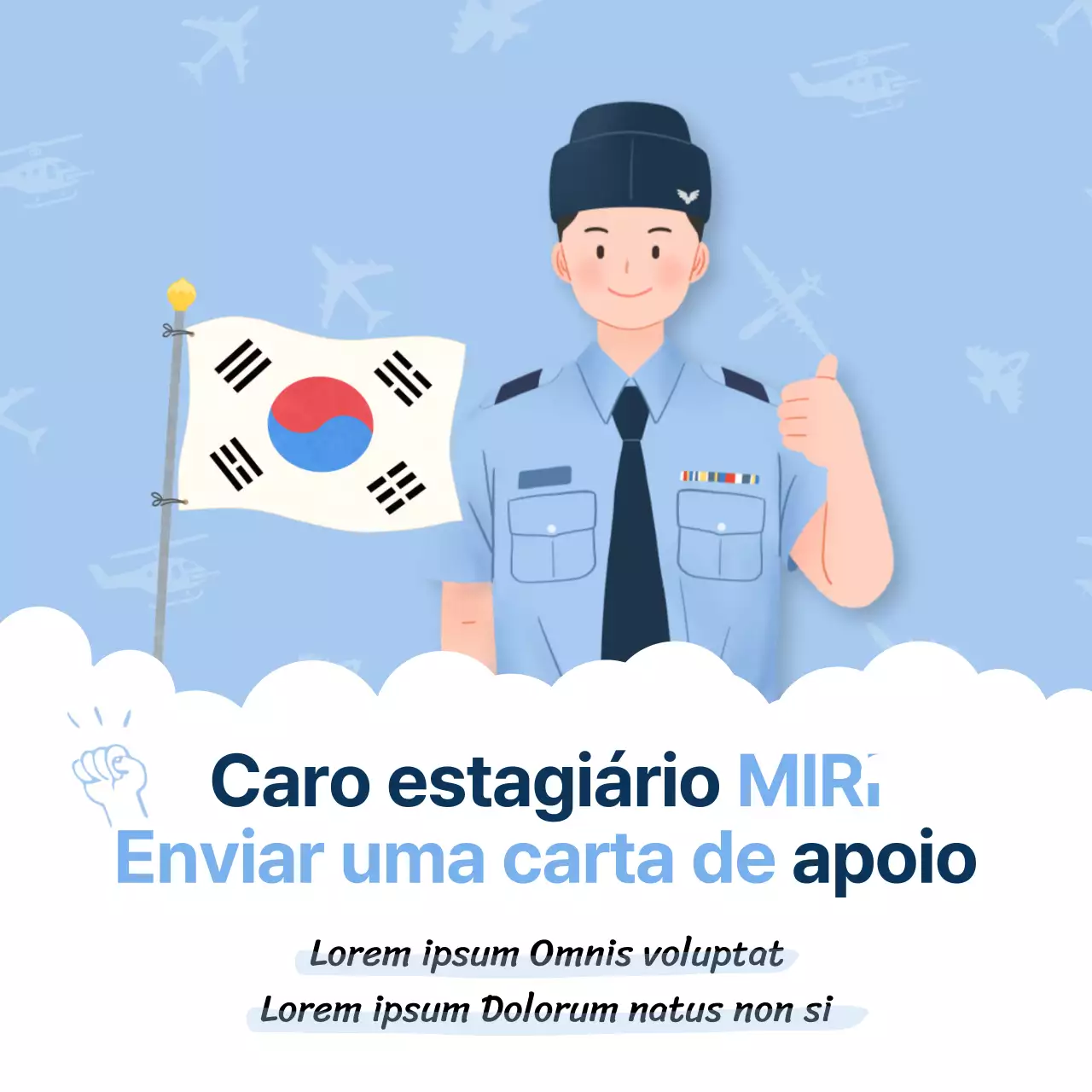 Carta de claque de cadetes da Força Aérea em tons de azul claro