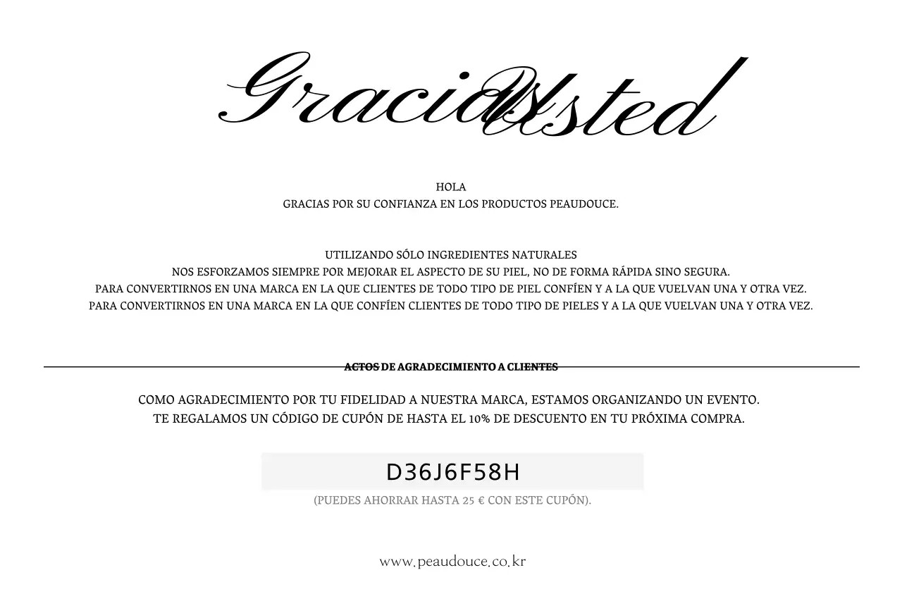 Lujoso concepto de tarjeta de agradecimiento para una marca de cosméticos con cosméticos blancos y negros y una foto del océano.