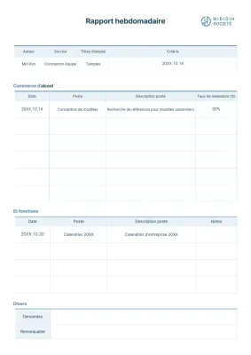 Format d'entreprise simple rapport d'activité hebdomadaire