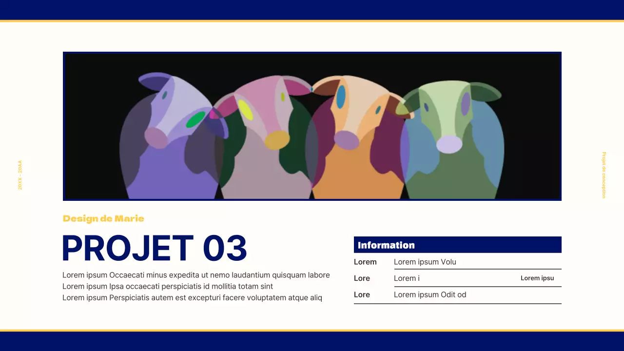 Portfolio de design pour un concept rétro vintage en bleu marine et jaune