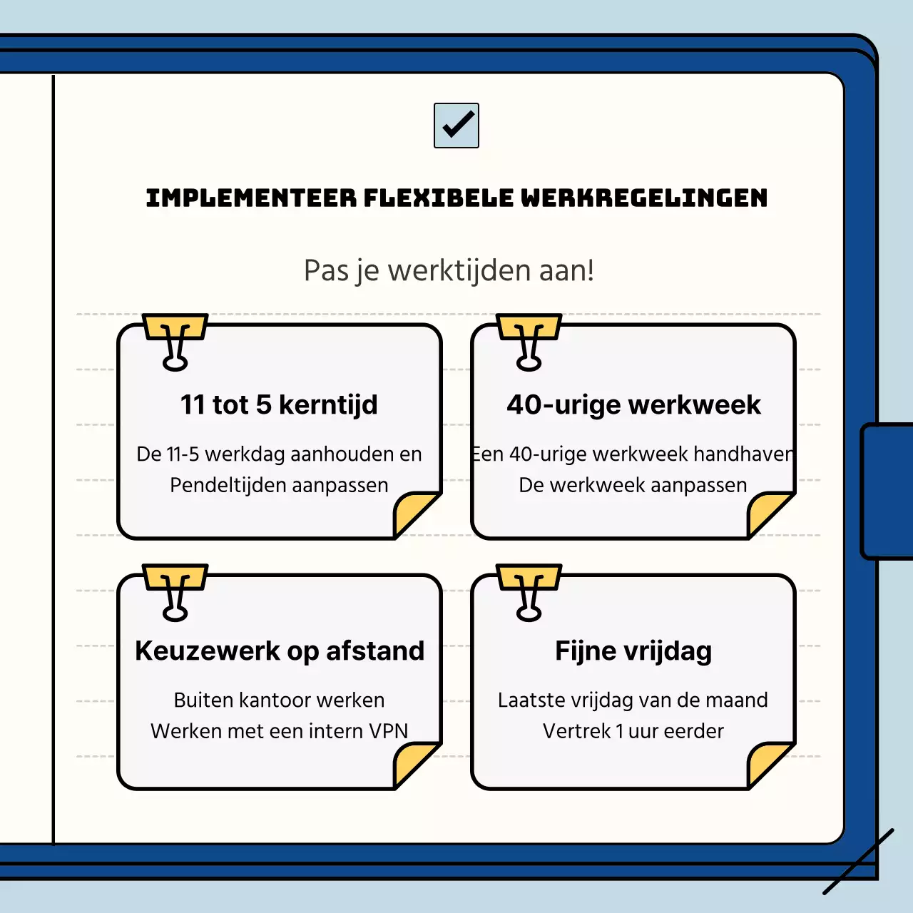 Bedrijfsvoordelengids in een lichtblauw en marineblauw notitieboekje