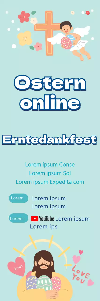 Blaue Illustration niedliche Kirche Ostern Online-Service-Ankündigung