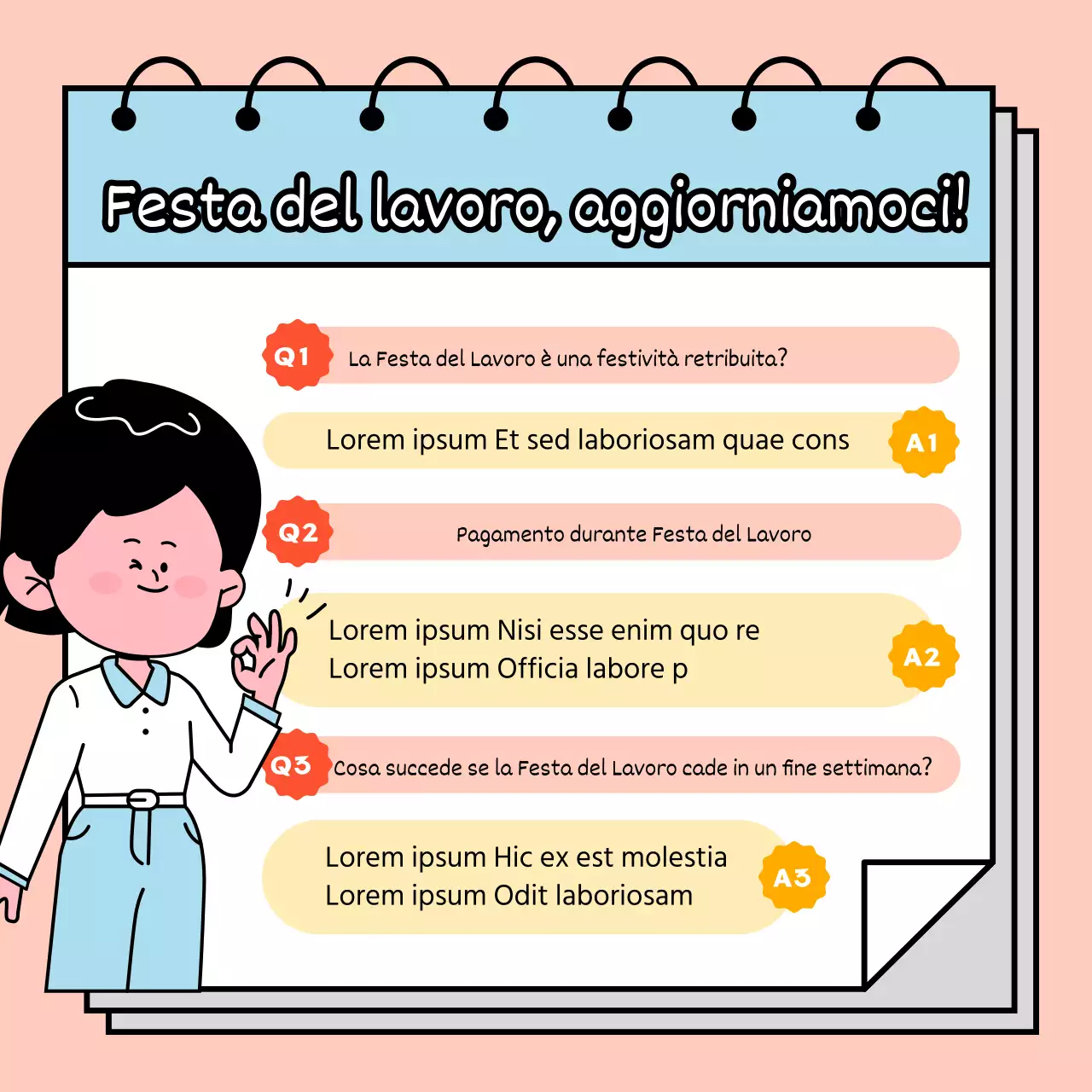 Imparate le curiosità sui giorni festivi con un personaggio femminile spumeggiante e dai colori pastello