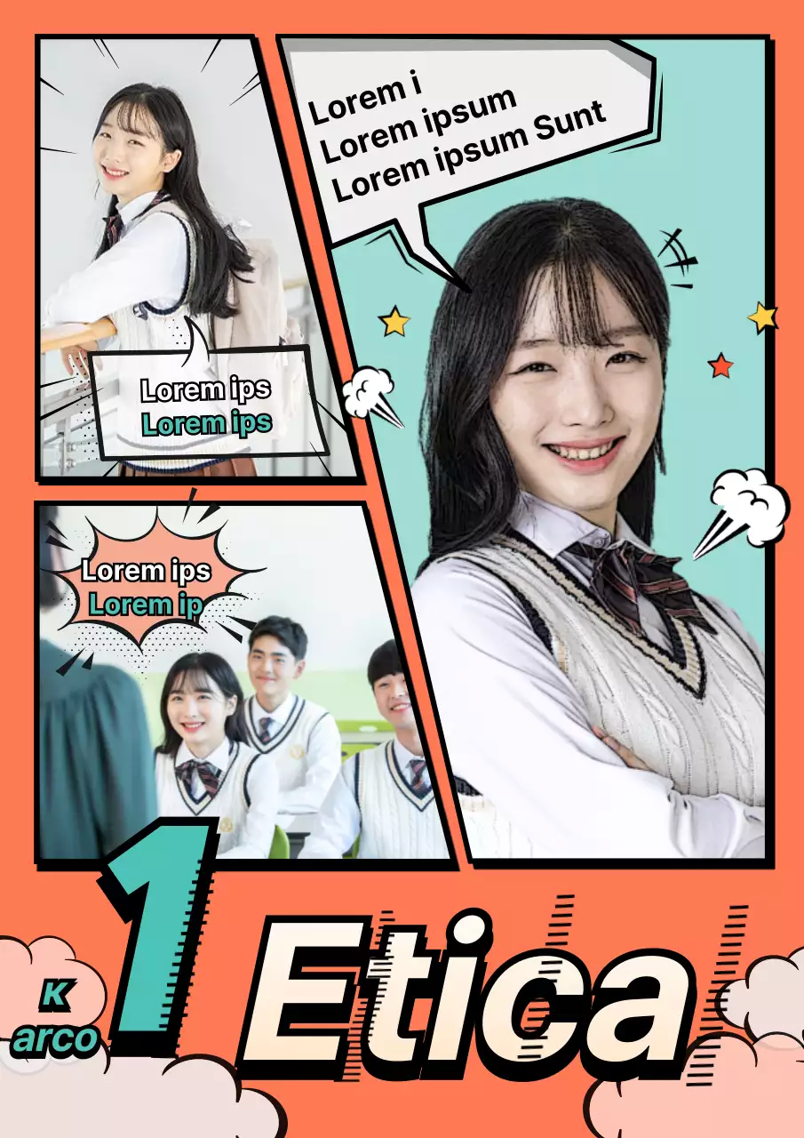 Concetto di cartone animato diviso tra arancione e verde