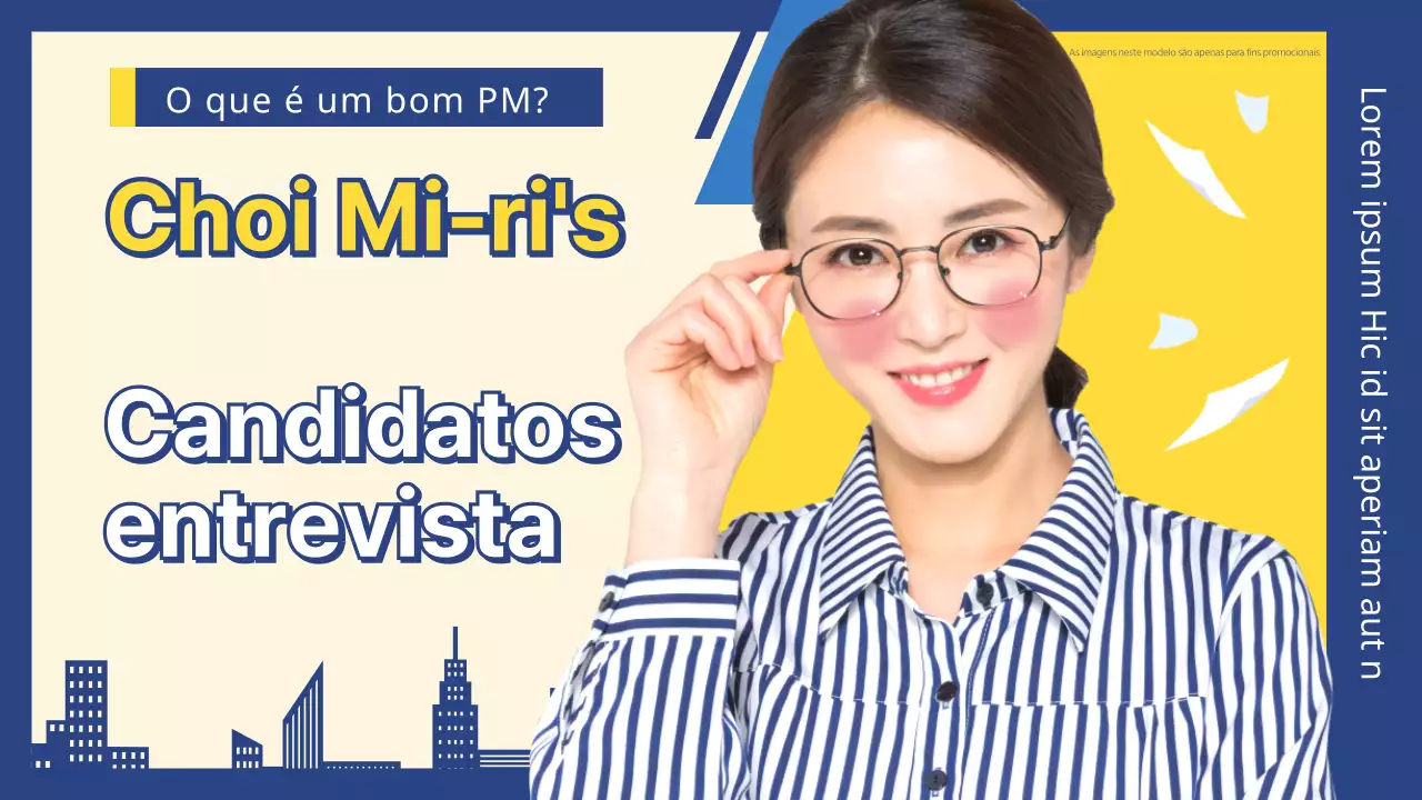 Miniaturas do YouTube de entrevistas de funcionários da empresa em amarelo e azul