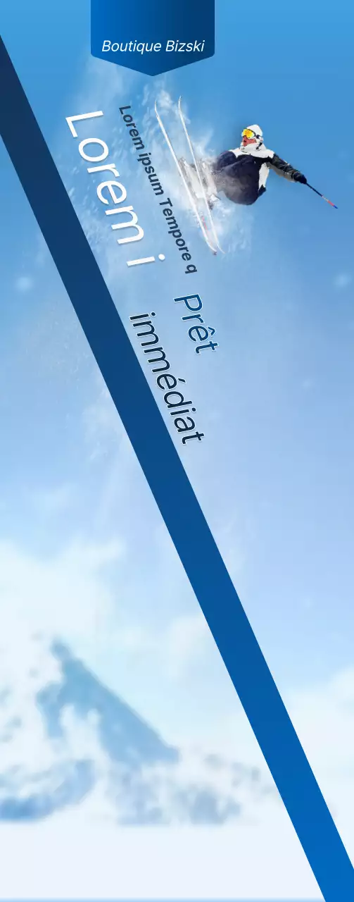 Un magasin de ski avec un concept simple en bleu marine et blanc pour l'information et la promotion du magasin.