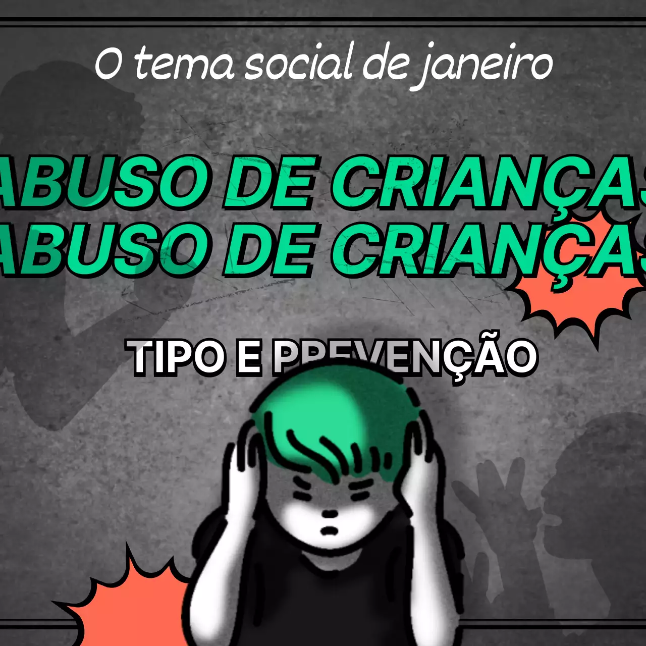 Tipos e prevenção dos maus-tratos infantis em verde cinzento laranja Jornal Notícias Conceito