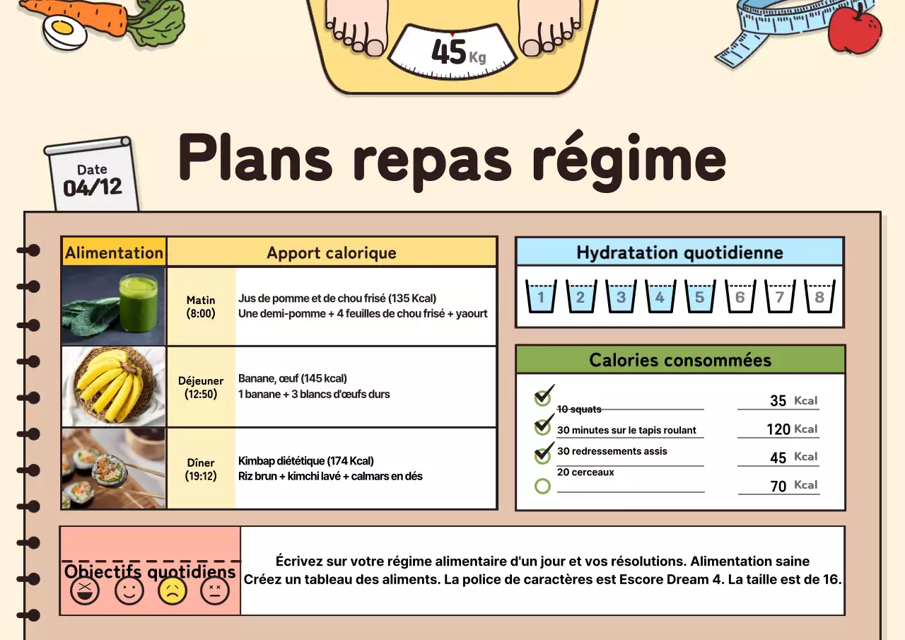 Plan de repas de Beige Brown's Notes Concept Diet