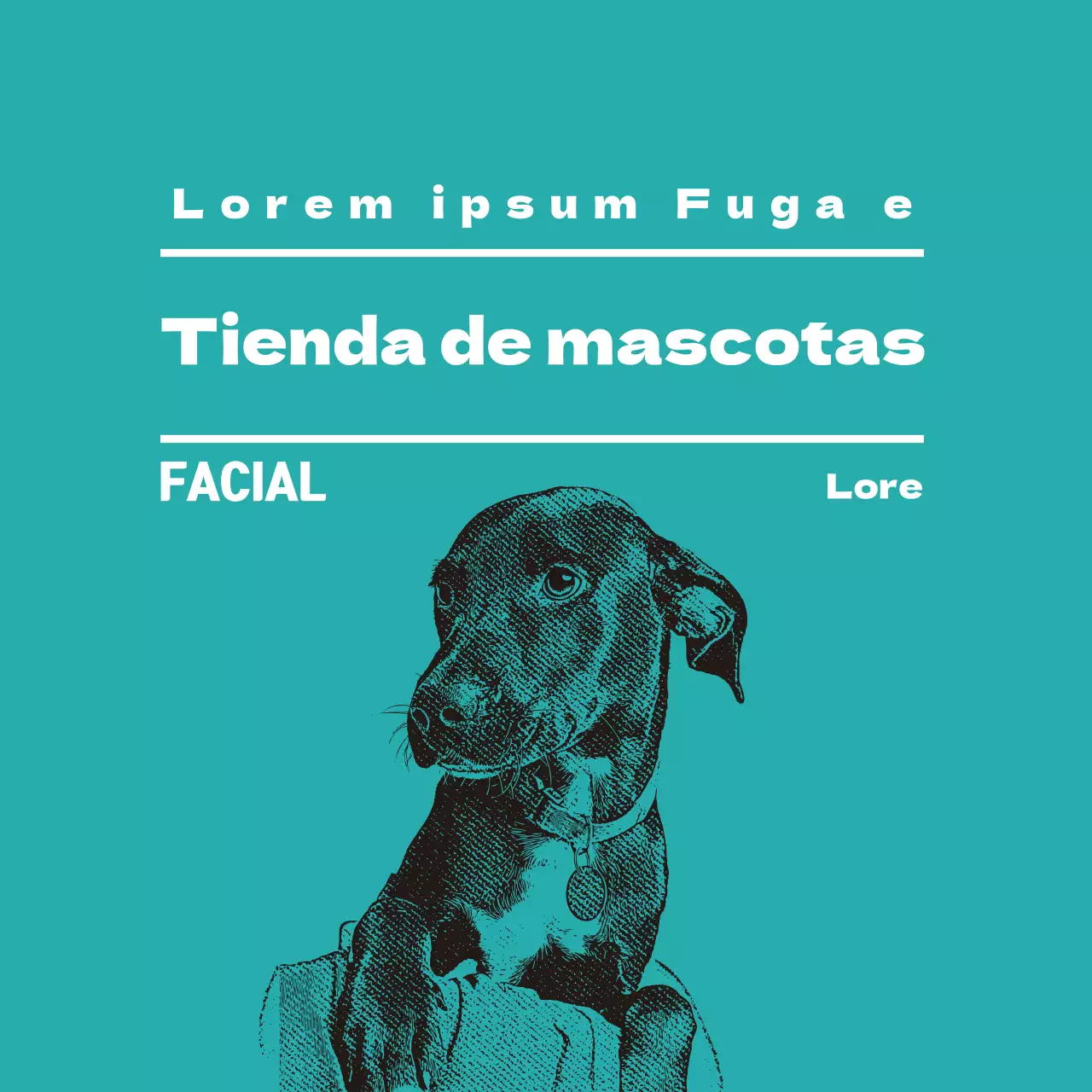 Etiqueta turquesa ilustrada de tienda de mascotas