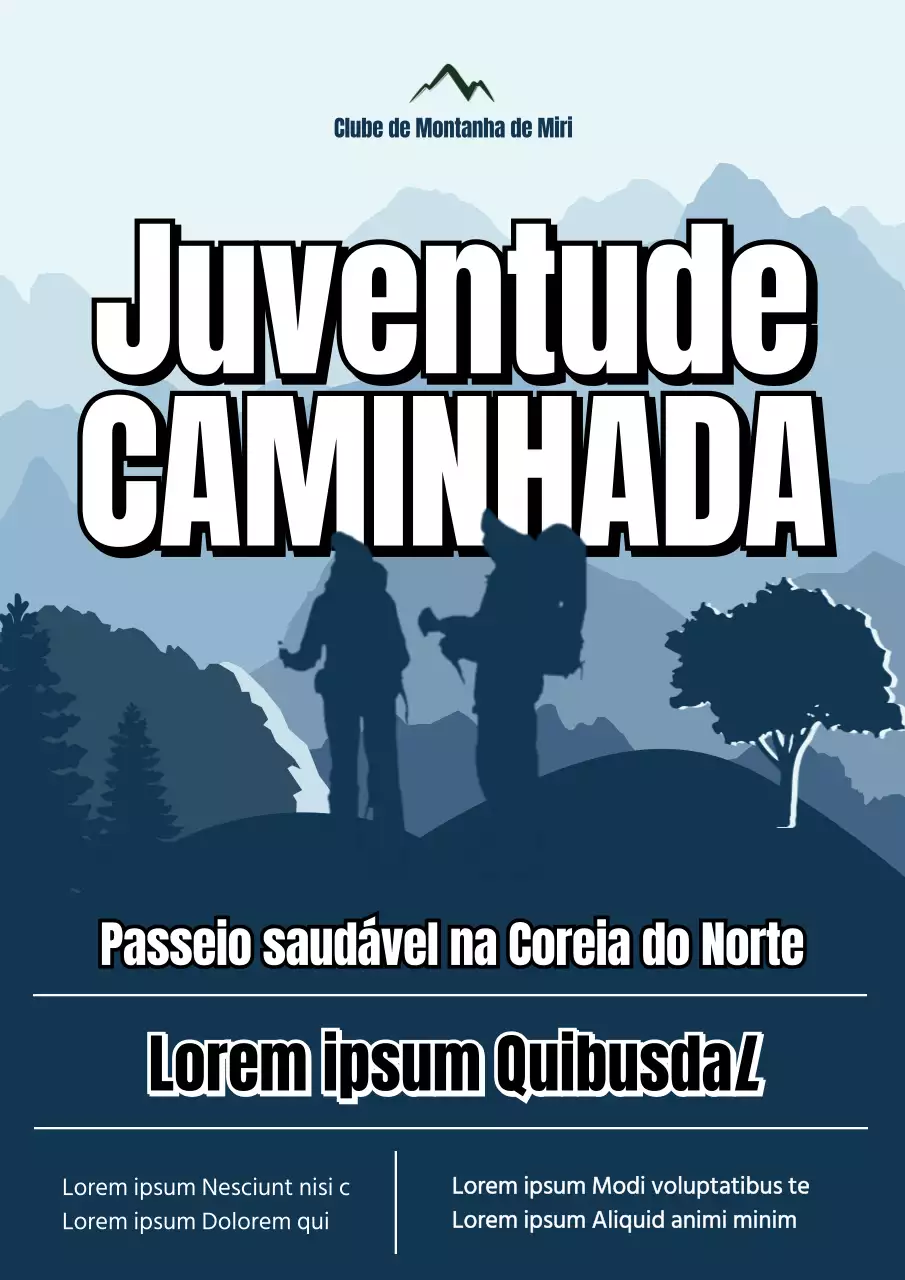 Ilustração a azul-marinho escuro de um anúncio de recrutamento de um clube de montanha.