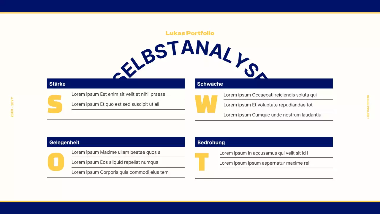 Designmappe für ein Vintage-Retro-Konzept in Marineblau und Gelb