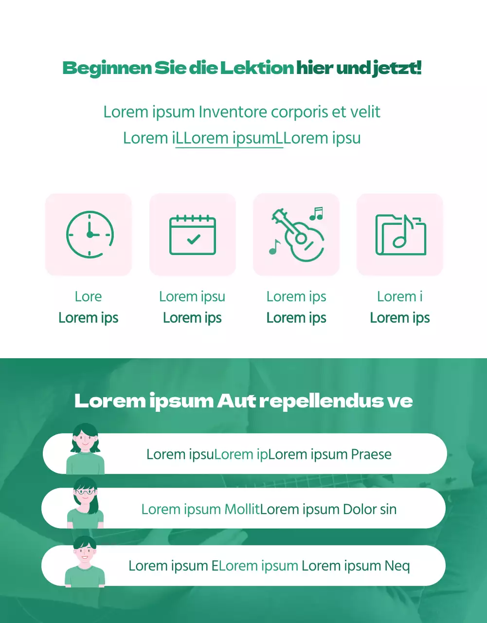 Privater hawaiianischer tropischer Ukulele-Unterricht in Grün und Rosa