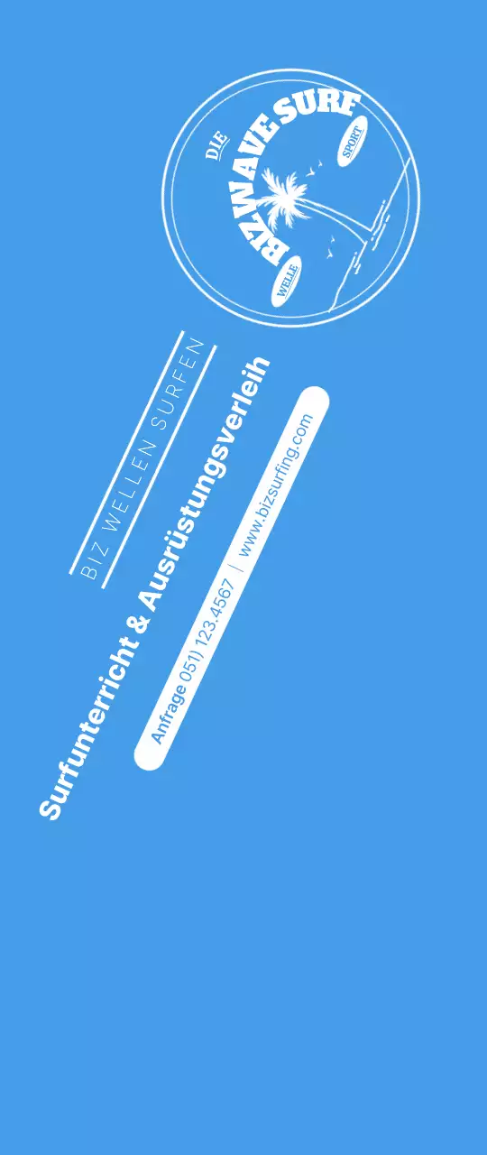 Ein einfaches blaues und gelbes Surfer-Emblem als Logo für den Laden.