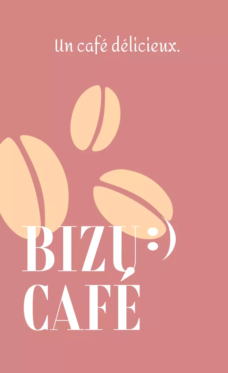 Une promotion classique pour un café avec un texte blanc illustrant un grain de café dans des tons rouge-marron et jaune clair.