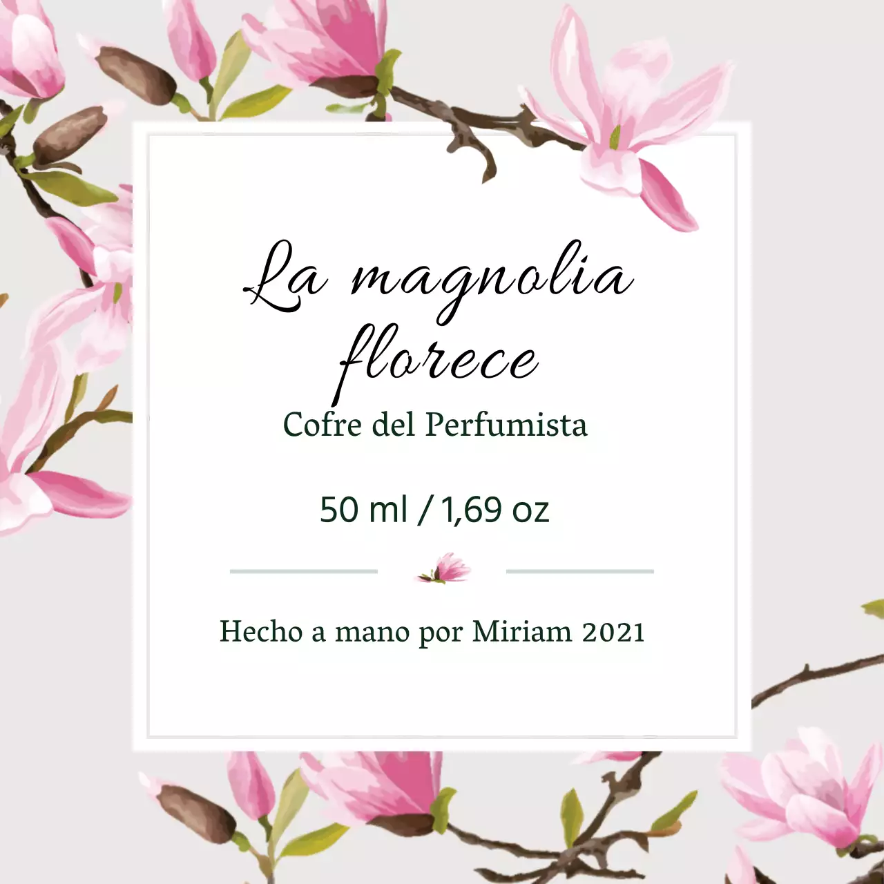 Etiqueta de perfume vintage con ilustración en gris