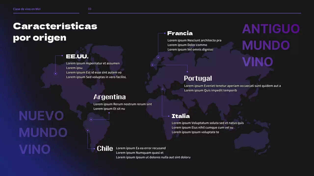 Seminario de clases de vinicultura en tonos negros y morados