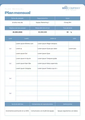 Un plan de trabajo mensual limpio y de color azul