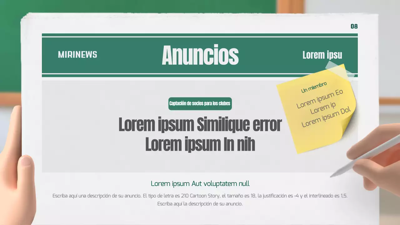 Nuestro periódico de clase en verde y amarillo, 3D estereoscópico