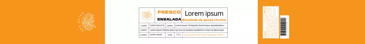 Etiqueta amarilla de información alimentaria sobre ensaladas limpias