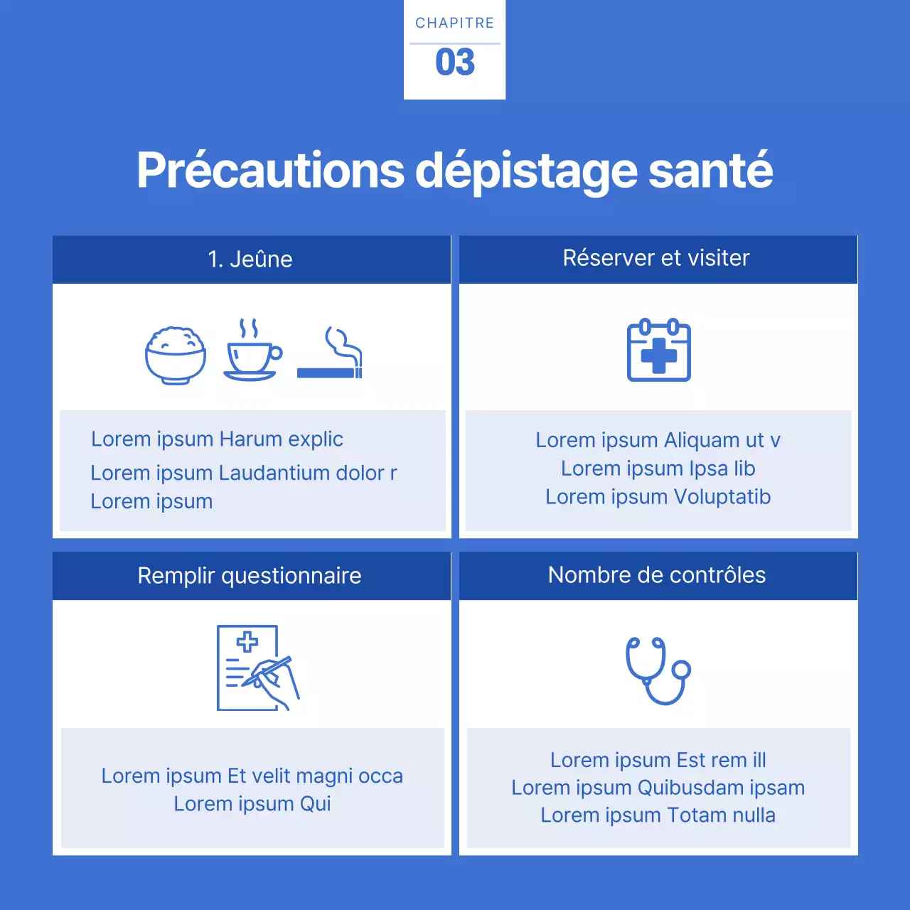 Carte-guide bleue et blanche pour le bilan de santé préalable à l'embaucheNews Design