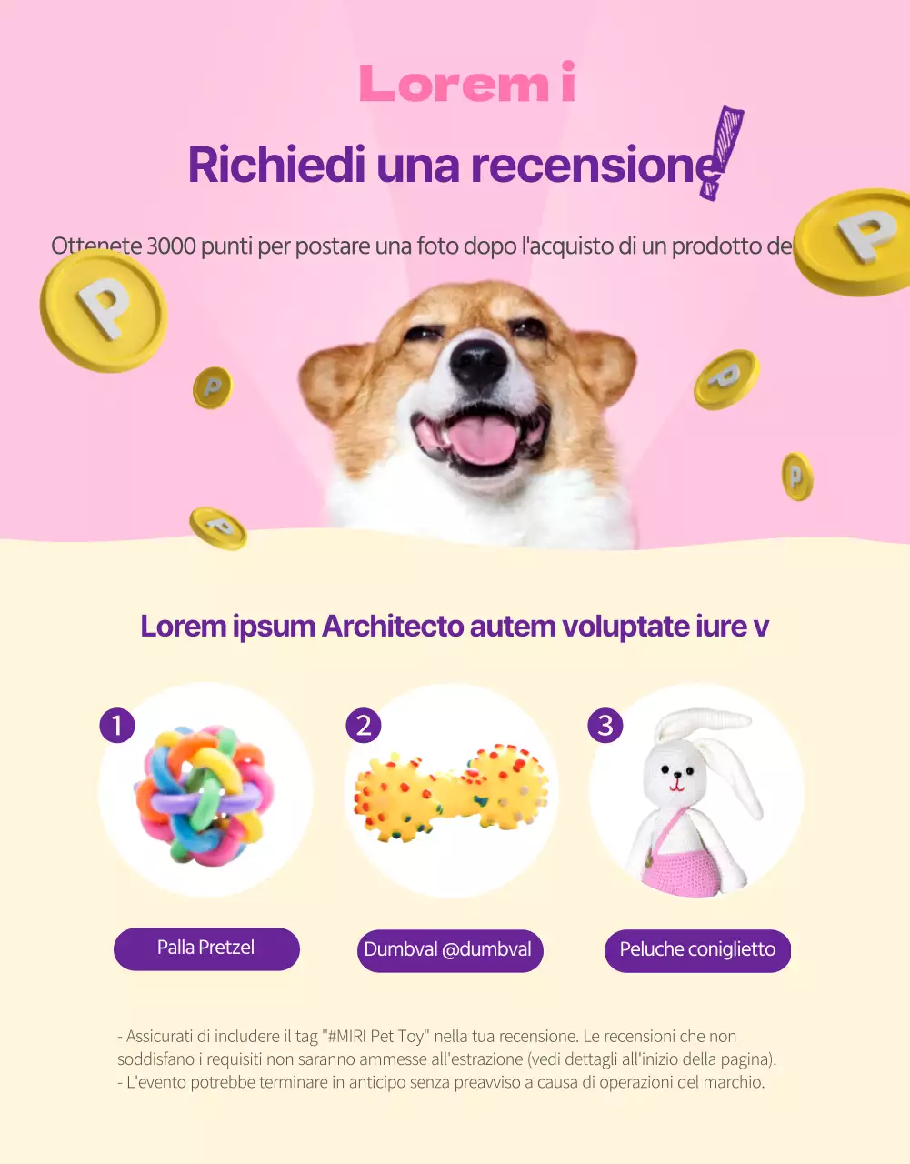 Presentazione di prodotti per animali domestici carini e coccolosi in rosa (pagina dettagliata)