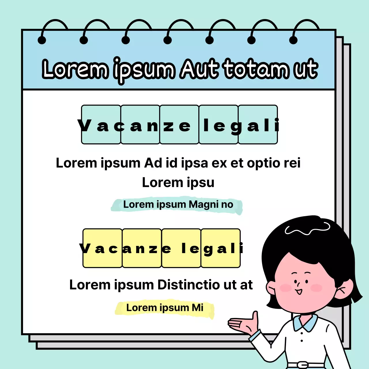 Imparate le curiosità sui giorni festivi con un personaggio femminile spumeggiante e dai colori pastello