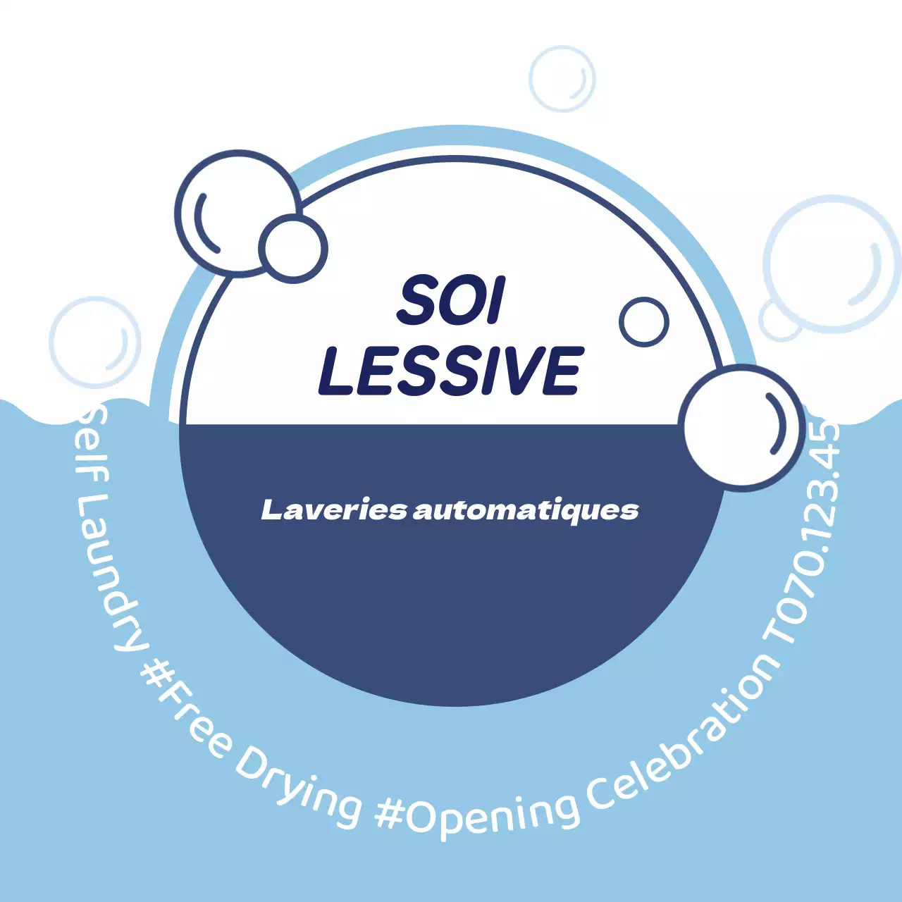 Illustration bleue promouvant une laverie automatique propre