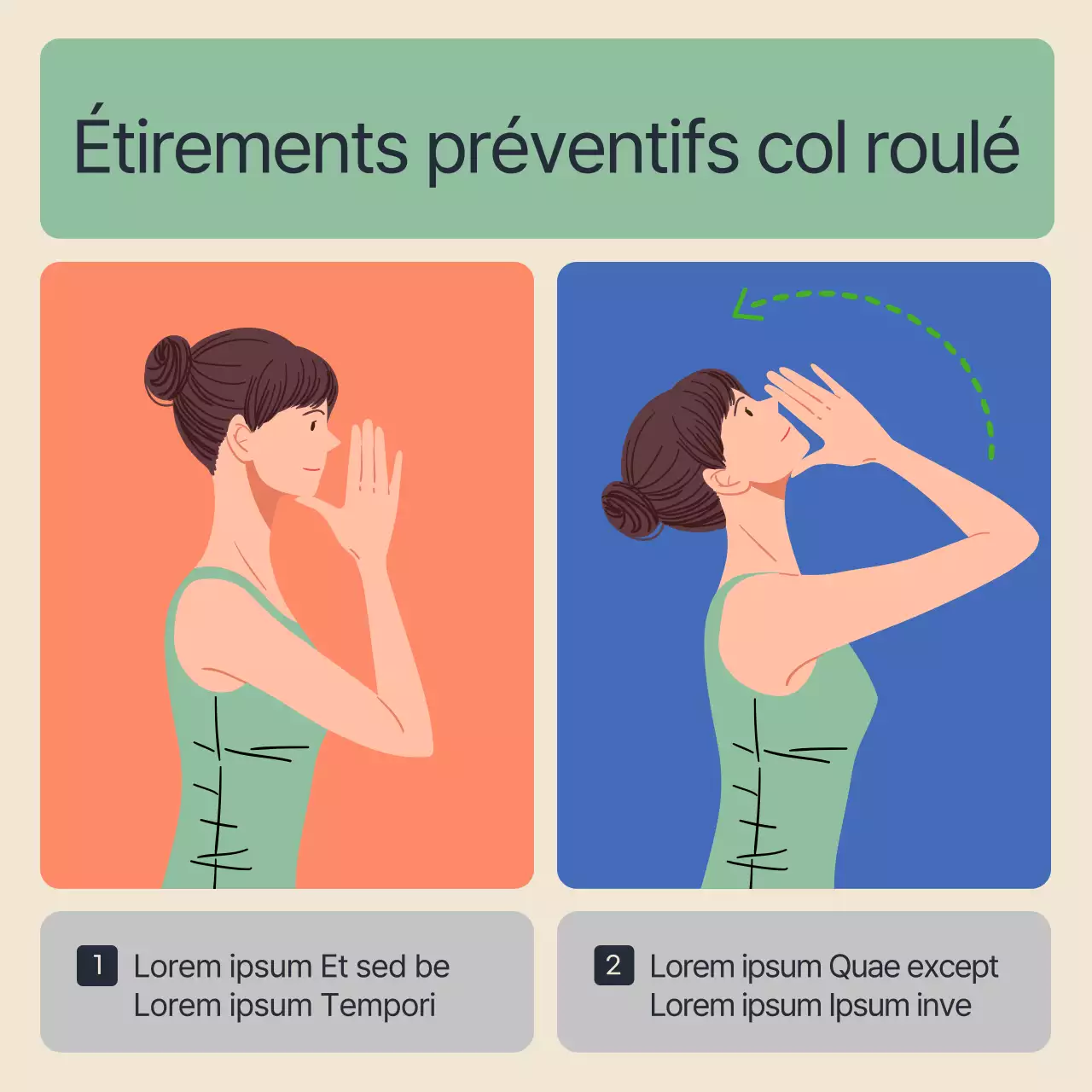 Turtle Neck Pilates Rehabilitation Information en bleu et orange