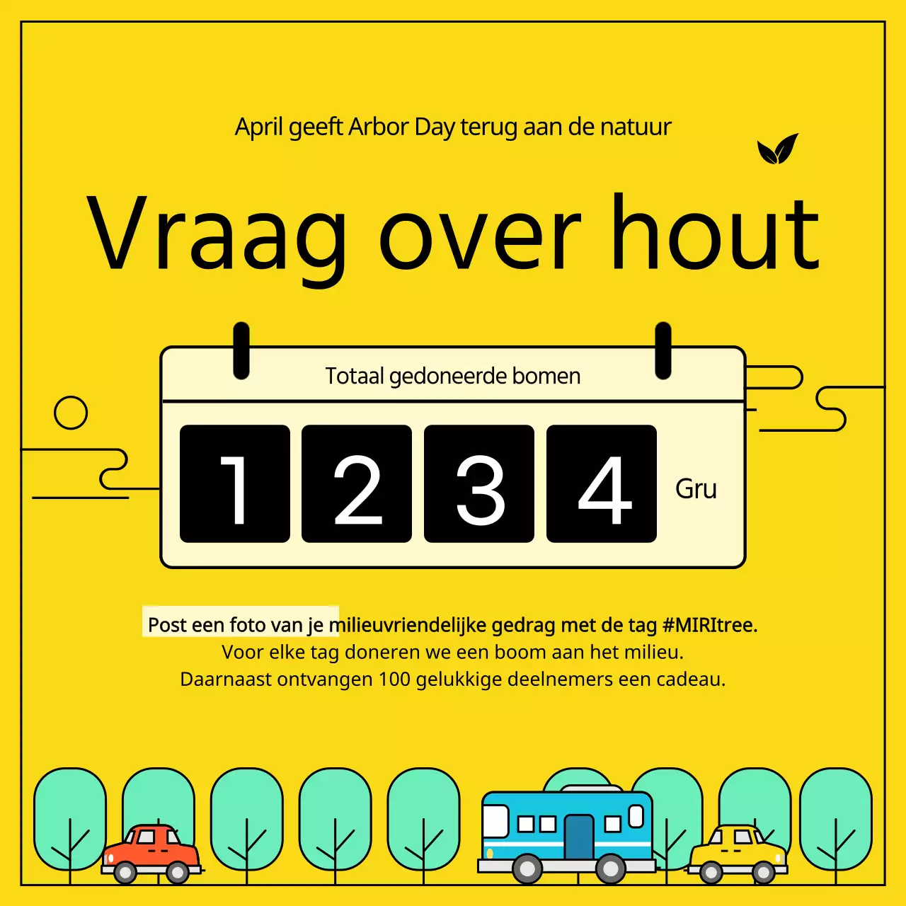 Arbor Day boom donatie evenement met een schone lijn illustratie concept op een gele achtergrond